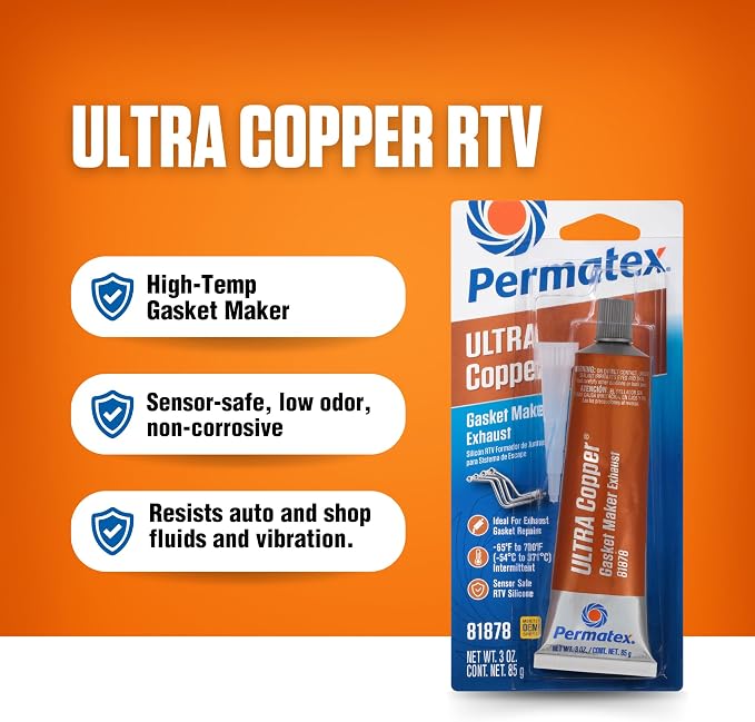 Permatex 81878-12PK Ultra Copper Maximum Temperature RTV Silicone Gasket Maker, 3 oz. (Pack of 12)