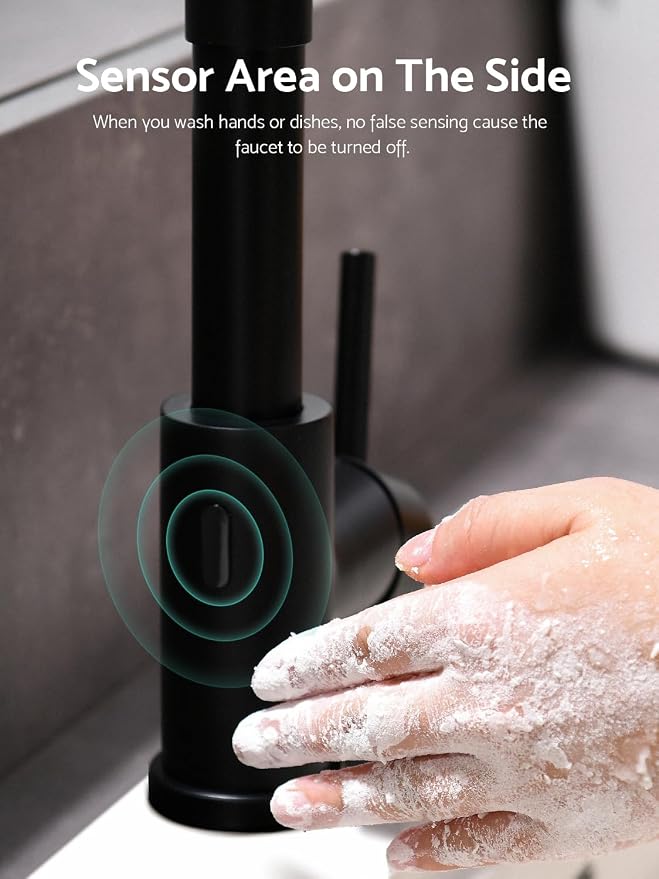 WEWE Touchless Kitchen Faucet, 2-Mode Sprayer, Matte Black, Pull-Down