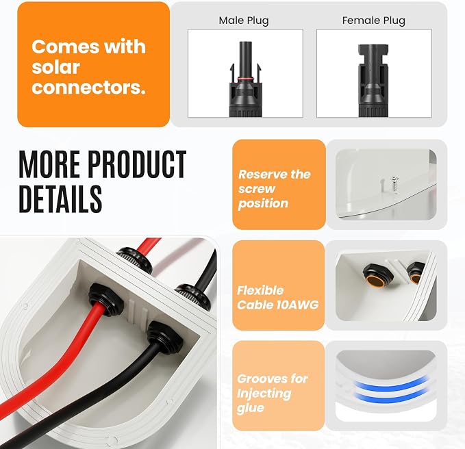 Solar Cable Entry Gland Waterproof PV Entry Gland Multiple Lengths with UV-Resistant PC Housing Includes Butyl Tape for RV Boat Roof Yacht Solar Systems (5FT White)