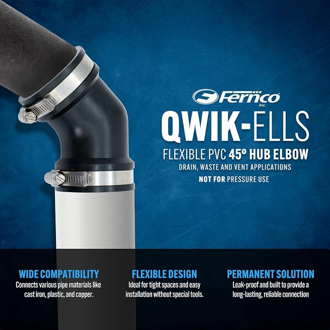 Fernco Qwik Ell 2 in. Hub 45-Degree Flexible PVC Elbow Fitting Connector for DWV (Pack of 2)