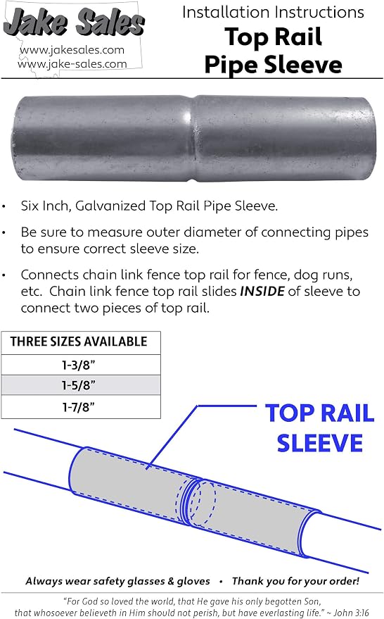 Chain Link Fence TOP Rail Sleeve: 1-7/8" X 6" Chain Link Fence Galvanized Top Rail Sleeve. Qty. 8