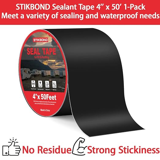 4" x 50Ft 1-Pack Black RV Sealant Tape,Waterproof Commercial Roof Tape for Walls, Appliances, Vehicle Repairs, and Weatherproof