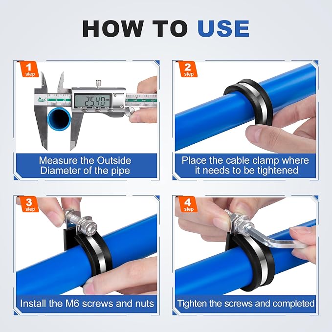 3/4 Inch Rubber Cable Clamp P Clip Pipe Hose Tube Conduit Wire Insulated | ELECFUN, 20pcs, Stainless Steel, Metal, Line