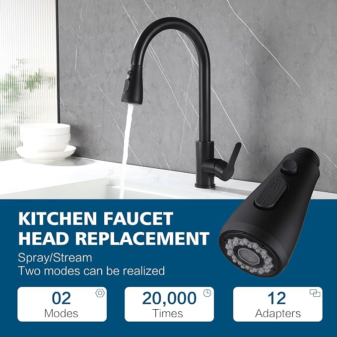 2 Modes Kitchen Faucet Head Replacement with 12 Adapters, Pull Down Spray Head for Kitchen Faucet, Kitchen Sink Sprayer Replacement Compatible with Moen, American Standard, Kohler Faucets