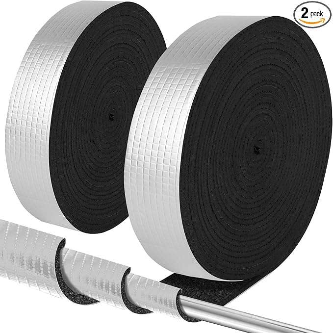 Pipe Insulation Wrap 2" Wide X 32.8 Ft Outdoor Foam And Foil Pipe Wrap Insulation Tape Self Adhesive for Winter Freeze Protection Insulation Wrap for Cold Hot Water Pipes for Reduce Heat Loss (2 Roll)