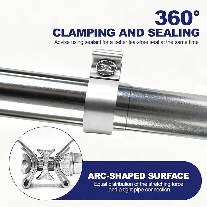 2.5 Inch Exhaust Clamp, 2 1/2 Narrow Band Muffler Clamps Stainless Steel 304 for 2.5" OD Exhaust Pipe, Muffler, Elbow, Exhaust Tubing Connection, Catalytic Converters (2PCS)