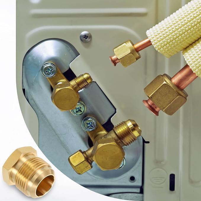 uxcell 4Pcs Brass Seal Plug, 1-1/16" UNF Male Thread Hex Pipe Fitting, Flare Tube Fittings with Tape for Air Conditioner Pipe Extension Water Gas Line