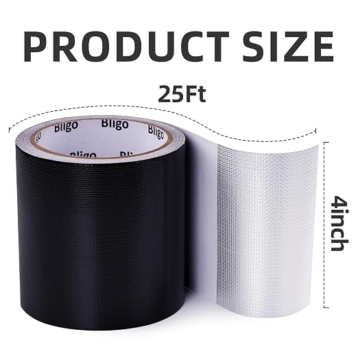 Heavy Duty Waterproof Repair Tape Multipurpose Black 4 Inch x 25 FT | for RV Awning, Tent, Tarp, Sail and Boat Cover, Outdoor Fabric Repair Patch, UVproof, Indoor Outdoor Use
