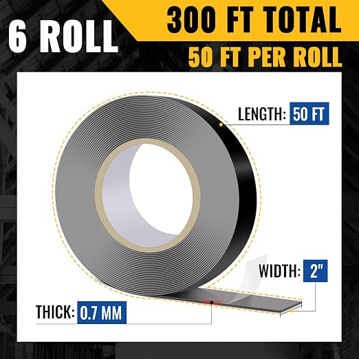 VIVIDA 2 in × 50 Ft Joist Tape for Decking 6 Roll, Deck Joist Butyl Tape | Waterproof Black Deck Joist Butyl Seal Tape, For Wood Beams, Roof, Accessories Included