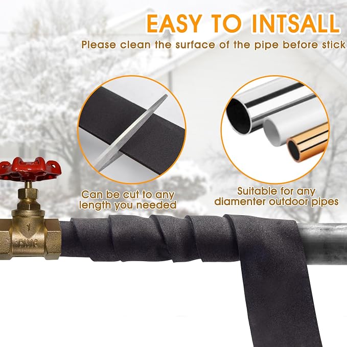 3 Inch*13Ft Pipe Insulation Tape 2 Pack, Weather Resistant Water Wrap Tape | Outdoor Water Pipe Insulation Wrap, Foam Pipe Wrap Insulation for Water Pipes (Black)