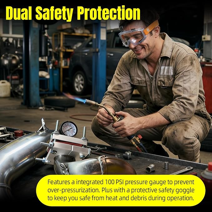 2 Stroke Exhaust Pipe Dent Repair Kit with 100 PSI Pressure Gauge | Fits 125 150 200 250 300 cc Pipes, Includes Safety Goggles, Header & Muffler End Sealing Plates with Sleeve Insert