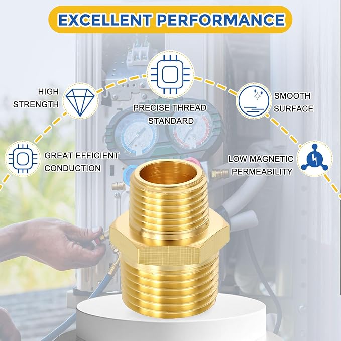 10 Pack Brass Pipe Fittings, 1/2" Male NPT to 3/8" Male NPT | Brass Hex Nipple W/ Sealing Tape, Male Pipe Adapter Reducer for Air, Oil, LP