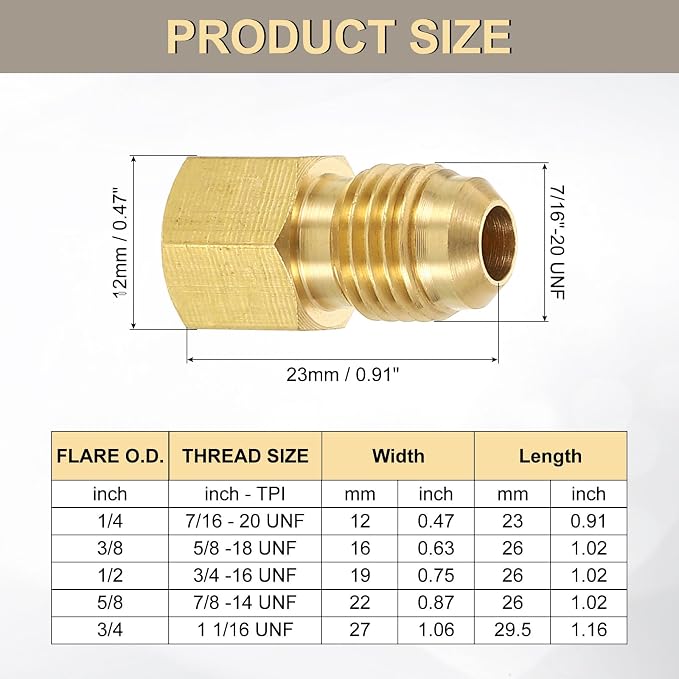 uxcell 4Pcs Brass Seal Plug, 7/16"-20 UNF Male Thread Hex Pipe Fitting, Flare Tube Fittings with Tape for Air Conditioner Pipe Extension Water Gas Line