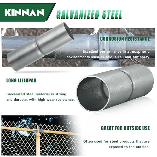 KINNAN 1-3/8" Top Rail Sleeves for Chain Link Fence, Galvanized Steel Top Rail Connector for 1-3/8" OD Pipe/Rail, 6 PCS