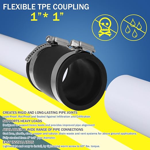 Pangda 2 Pcs Flexible TPE Coupling with Stainless Steel Clamps 1 Inch | Flexible TPE Coupling, Fits Plastic and Copper Plumbing Connections, High Temperature Resistant Material