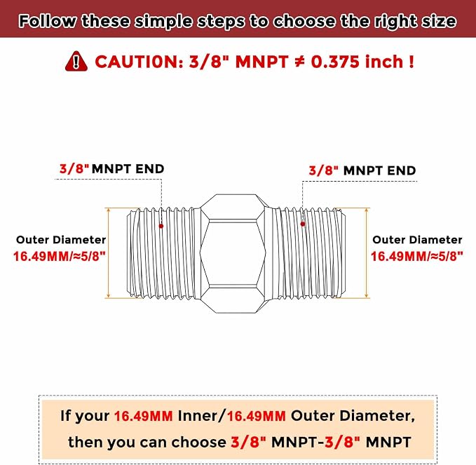 Pack of 4, 3/8" Male NPT To 3/8" Male NPT SUS304 Hex Nipple | Solid Male Pipe Adapter Hose Connectors with Thread Seal Tape for Pipe Repair, Bathroom Remodel, Tool Extensions, Compression