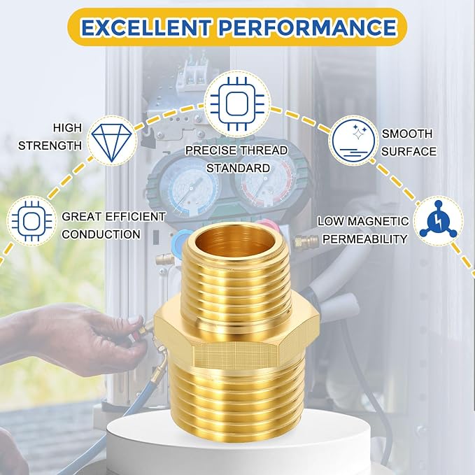 2 Pack Brass Pipe Fittings, 1/2" NPT Male to 3/8" NPT Male | Brass Hex Nipple, Male Pipe Adapter Reducer for Air, Oil, LP