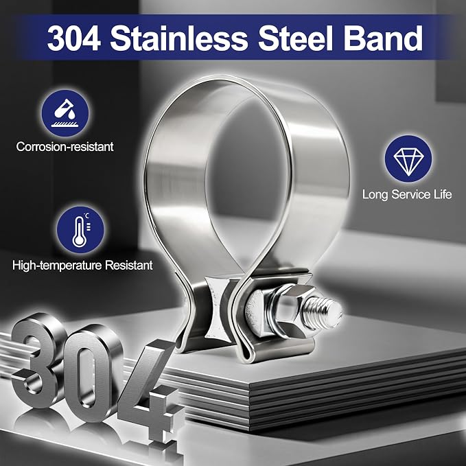 3 Inch Exhaust Clamp, Narrow Band Muffler Clamps Stainless Steel 304 for 3" OD Exhaust Pipe, Muffler, Elbow, Exhaust Tubing Connection, Catalytic Converters (1PCS)