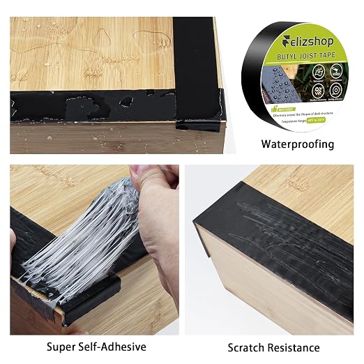 Butyl Tape, Joist Tape for Decking, 1 5/8" x 50' Deck Joist Tape Anti-Corrosion Butyl Sealant Tape Protect Your Deck Structure, Beams（4 Rolls）