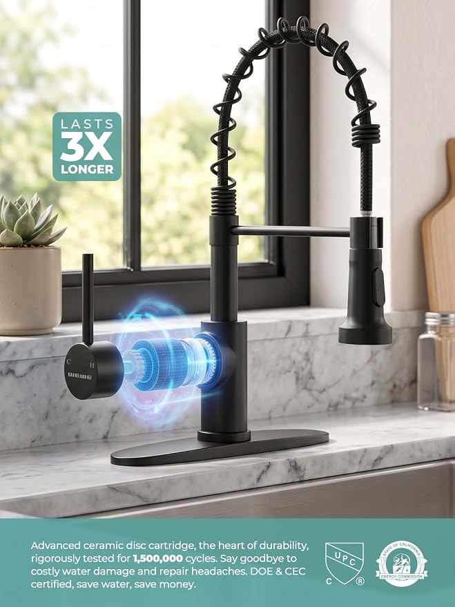 WEWE Touchless Kitchen Faucet, 2-Mode Sprayer, Matte Black, Pull-Down