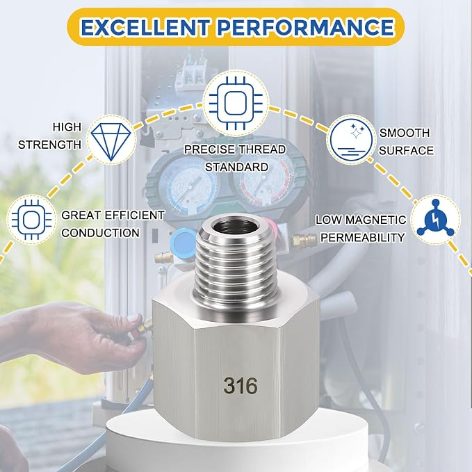 2 Pack SUS316 1/2"FeMale NPT to 1/4"Male NPT Pipe Extension Connector | 316 Stainless Steel Pipe Fittings Reducing Adapters with Sealing Tape for Air, Oil, LP, Gas, Fuel, Water