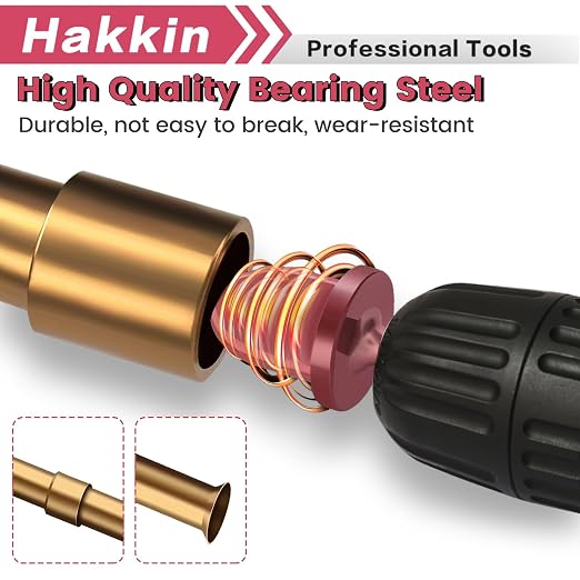 Swaging Tool Drill Bits, 8PCS HVAC Repairing Tools with 5 in 1 Copper Tube Expander 1/4'', 3/8'',1/2'',5/8'',3/4'',7/8'' Bits Set, Hakkin Hex Shank Copper Pipe Expander Flaring Tool with Tool Gloves