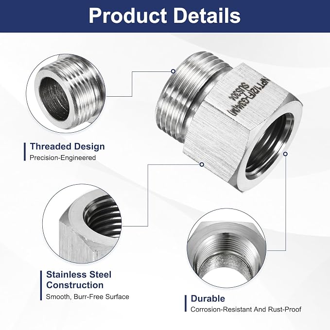 M METERXITY 2-Pack Garden Hose Adapter, Stainless Steel 1/2" NPT Female x 3/4" g Male Threaded Connector with Sealing Tape Garden Hose Convert Fitting for Pipe Fitting/Shower