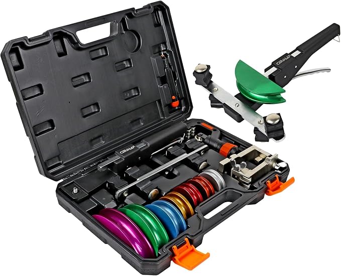 CARVALAX Pipe Tube Bender Set, Reverse Adapters, for 1/4” to 7/8” O.D | 90° ratcheting tubing bender kit, with 7 multi-color aluminum heads for HVAC, air condition and heating repair