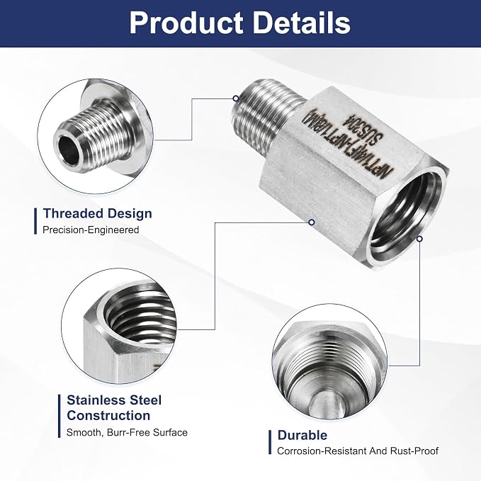 M METERXITY 2-Pack Garden Hose Adapter, Stainless Steel 1/4" NPT Female x 1/8" NPT Male Threaded Connector with Sealing Tape Garden Hose Convert Fitting for Pipe Fitting/Shower