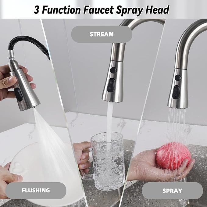 Stainless Kitchen Faucet Head, 67" Hose, 14.1oz Weight Ball, Brushed Nickel
