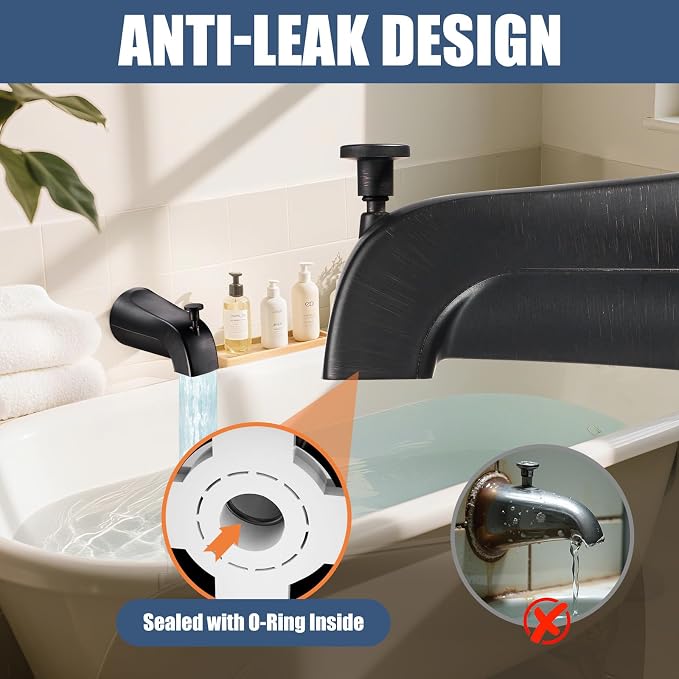 Tub Spout with Pull-Down Diverter, Leak Proof Slip Fit for 1/2" Copper Pipe | Smooth Diverter Switches Tub To Shower, Durable Metal, Repairs Leaks, Quick Filling, Easy DIY Bathroom Upgrade (ORB)