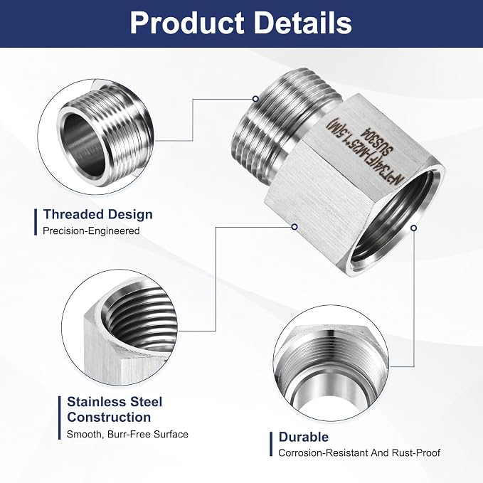 M METERXITY 2-Pack Garden Hose Adapter, Stainless Steel 3/4" NPT Female x M25x1.5 NPT Male Threaded Connector with Sealing Tape Garden Hose Convert Fitting for Pipe Fitting/Shower