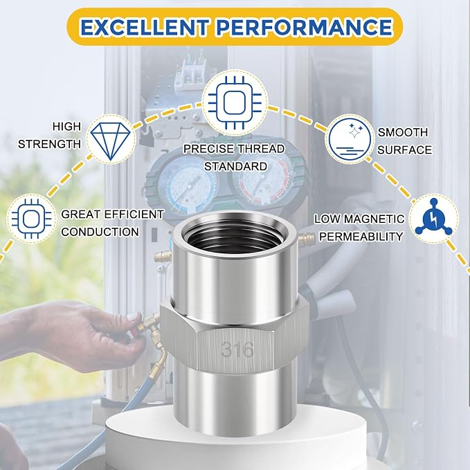 5Pack 3/8" FeMale NPT to 1/4" FeMale NPT 316 Stainless Steel Coupling | 316 Stainless Steel Pipe Fittings, Coupler Hex Head Connector with Sealing Tape for Air, Oil, LP, Gas, Fuel, Water