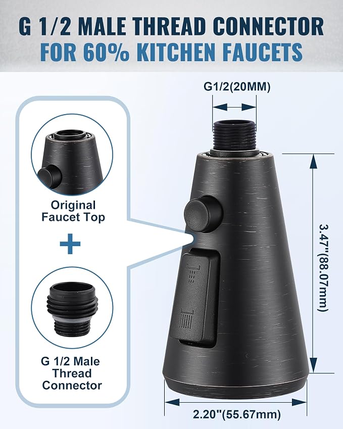 Pull Down Spray Head Replacement - for Kitchen Faucet Sprayer Head with 9 Adapters, 3 Function Pull Out Faucets Spray Nozzle Compatible with Moen, American Standard Faucets, Oil Rubbed Bronze