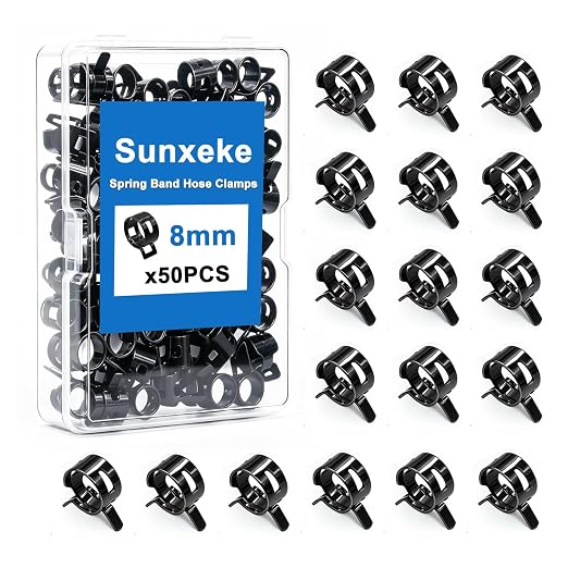 50Pcs 8mm Spring Band Hose Clamps, Black Fuel Line Hose Clamp Low Pressure Air Clip Strap for Silicone Vacuum Hose Fuel Line Clamps