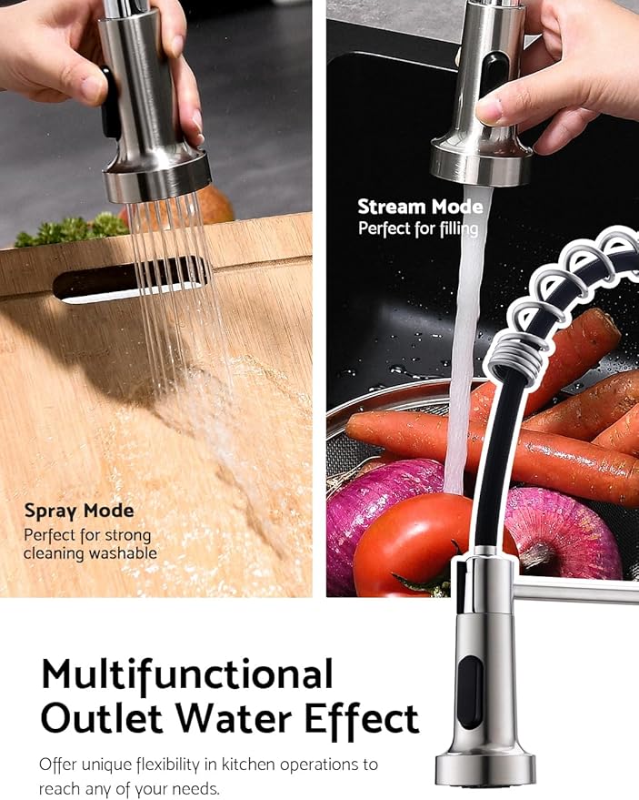 WEWE Touchless Kitchen Faucet, 2-Mode Sprayer, Brushed Nickel, Pull-Down