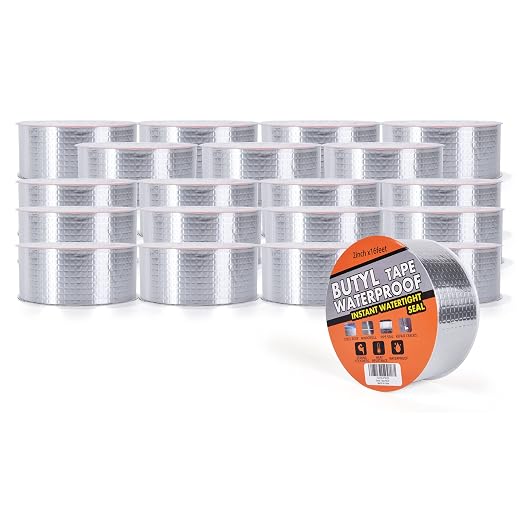 TAPEBEAR 20Rolls Butyl Tape Aluminum Waterproof Sealing Tape 2" x16Feet | Sealant Tape for RV Repair, Window, Silicone, Glass & EDPM Roof Leak Patching, Boat and Pipe Sealing, Silver