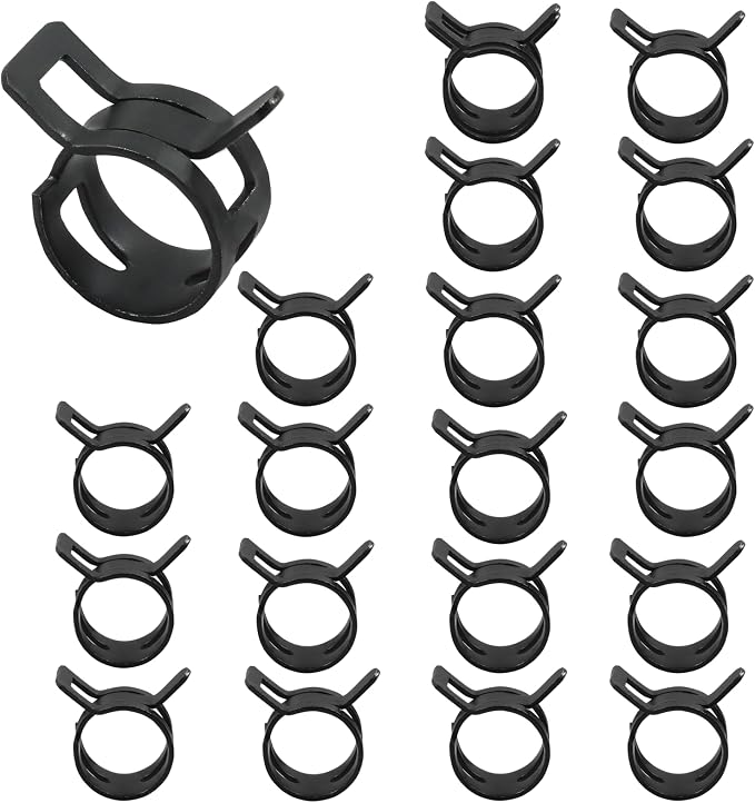 0.59 Inch ID Spring Band Type Clamps, Black, 15mm, 20 Pcs | Fuel Hose Clamps Fasteners, Spring Hose Clip, For Fuel Hose Line Water Pipe Air Tube