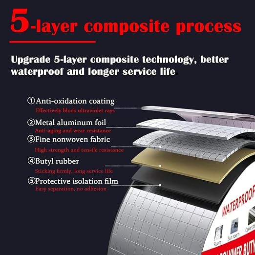 Butyl Tape Waterproof Butyl Sealant Tape Aluminum Foil Duct Tape Heavy Duty RV Roof Repair Sealant TapeCamper Weatherproof Boat Pipe Sealing Leak Deck Joist Tape UV-Resistant