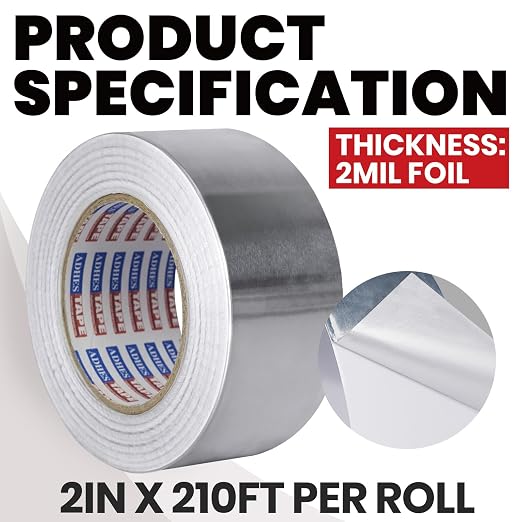 ADHES Heavy Duty Aluminum Foil Tape 2 Inch x 210 Feet(70 Yards) | Heat Resistant & Waterproof Silver Duct Tape – High-Temperature HVAC Tape for Ductwork, Sealing, Insulation, and Repairs