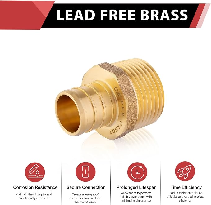 4PC Pex Barb Crimp Brass Fittings 3/4Inch x 3/4Inch NPT Male Adapter | ASTM F1807,For Potable Water-PEX1807019(4)