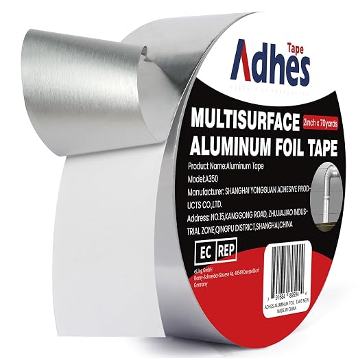 ADHES Heavy Duty Aluminum Foil Tape 2 Inch x 210 Feet(70 Yards) | Heat Resistant & Waterproof Silver Duct Tape – High-Temperature HVAC Tape for Ductwork, Sealing, Insulation, and Repairs