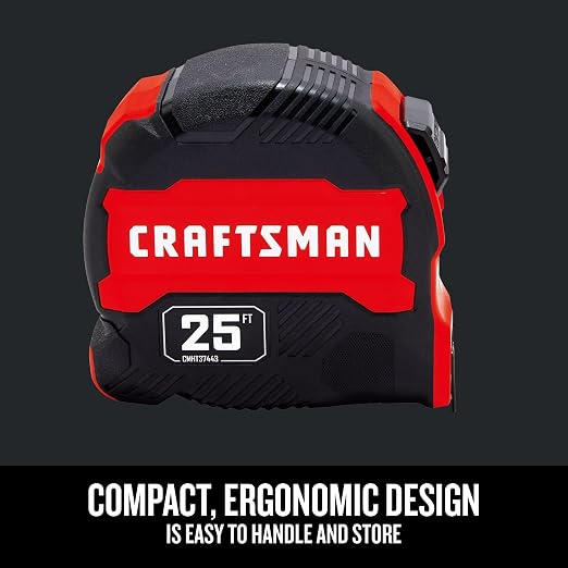 CRAFTSMAN 25-Ft Tape Measure with Fraction Marketing,Retractable,Manual-Locking Blade (CMHT37443S),(Pack of 12)