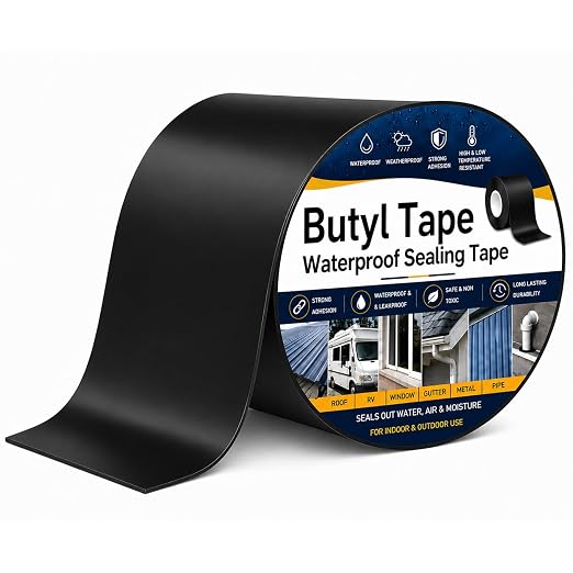 Butyl Sealant Waterproof Tape 6''×50', Black Weather-Resistant Deck Joist Tape, RV Repair Sealant Tape for RV Repair, Window, Boat Sealing, Truck Stop Camper Roof Leaks