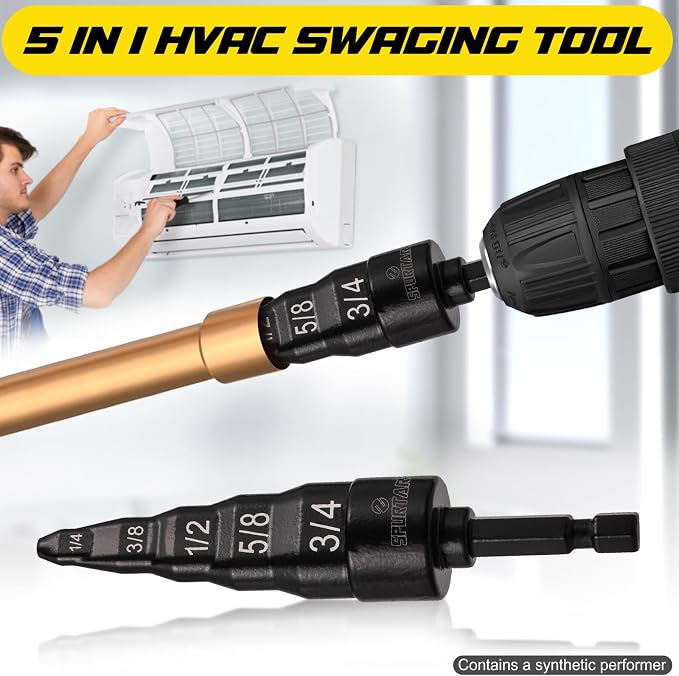 Spurtar 2PCS HVAC Tools 5 in 1 Copper Tube Expander Swaging Tool Kit | HVAC Copper Pipe Flaring Tool HVAC Repairing 1/4'', 3/8'', 1/2'', 5/8'', 3/4'' Drill Bits