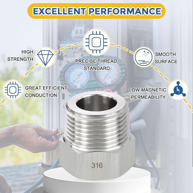 2 Pack SUS316 3/4" Male NPT to 1/2" FeMale NPT Hex Bushing Reducer | 316 Stainless Steel Pipe Fittings, Hose Tube Threaded Adapters with Sealing Tape for Air, Oil, LP, Gas, Fuel, Water