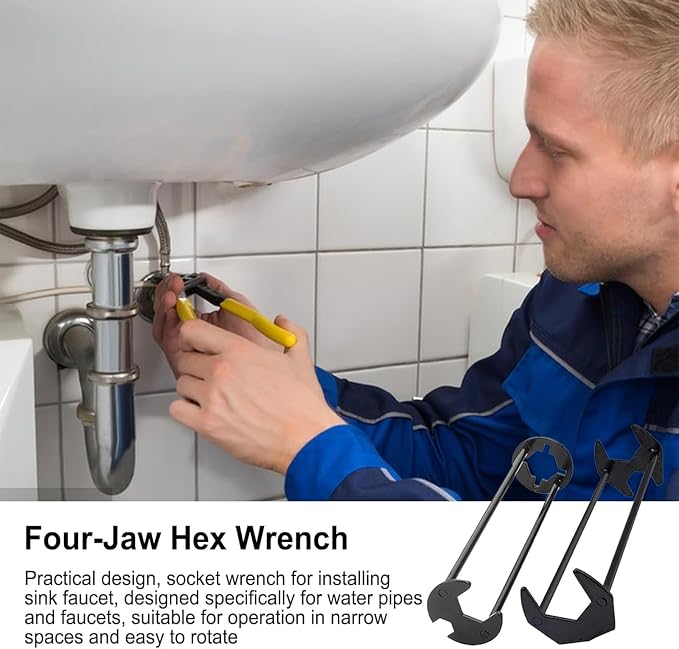2PCS Multifunctional Sink Wrench Tool, Basin Wrench Sink Faucet Tight Spaces,Faucet Installation Tool for Kitchen Bathroom, Under Basin Pipe & Angle Valve Repair Plumbing Tools (1 PC B)