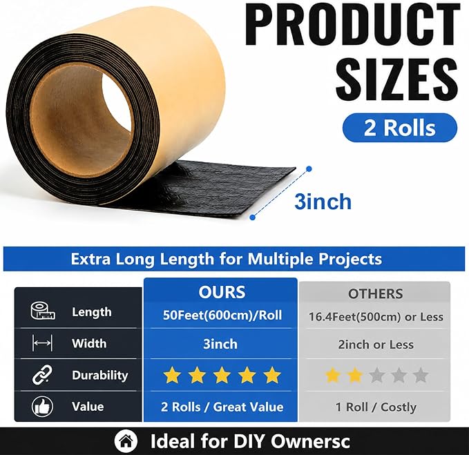 2pack Pond Liner Seam Tape, Total 3IN X 40FT Double Sided Butyl Rubber for EPDM Liners, Waterproof Tape Repair Patch for Ponds, Heavy Duty Leak Repair Seal Patch for Pond Liner Repair