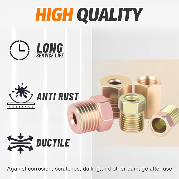 1/4" Brake Line Repair Kit with 32Pcs Fittings & 25 FT Tubing | Double & Single Brake Line Flaring Tool Kit + 25Ft 1/4 Inch Copper Coated Tube with Fittings(4 Unions Included) + Bender