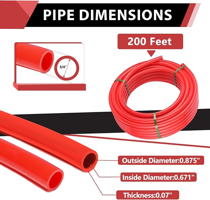 EFIELD 3/4 Inch 200 Ft Pex-b Pipe/Tubing (NSF Certified) Red | for Potable Water-Plumbing Application with a Pipe Cutter (3/4-Inch, Red)(B-6)